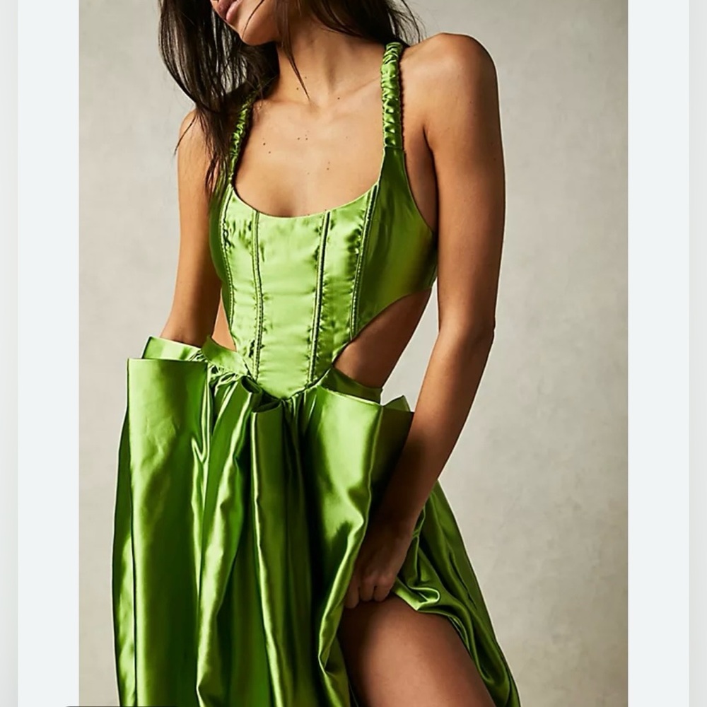 Free People - green gown open side slit , size (S)